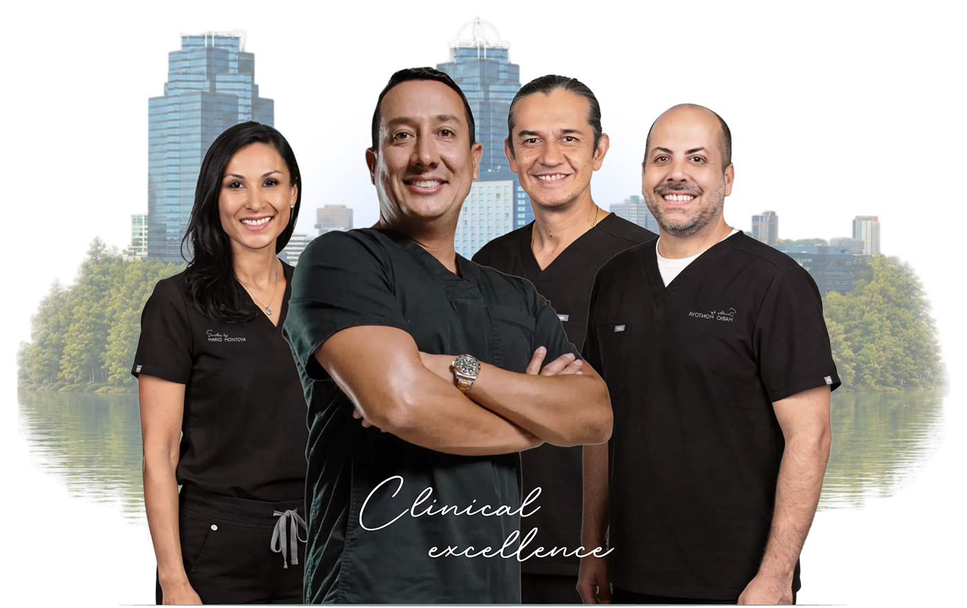 Dr. Mario Montoya, of the licensed dental team from Atlanta, USA, over a view of Sandy Springs, GA.